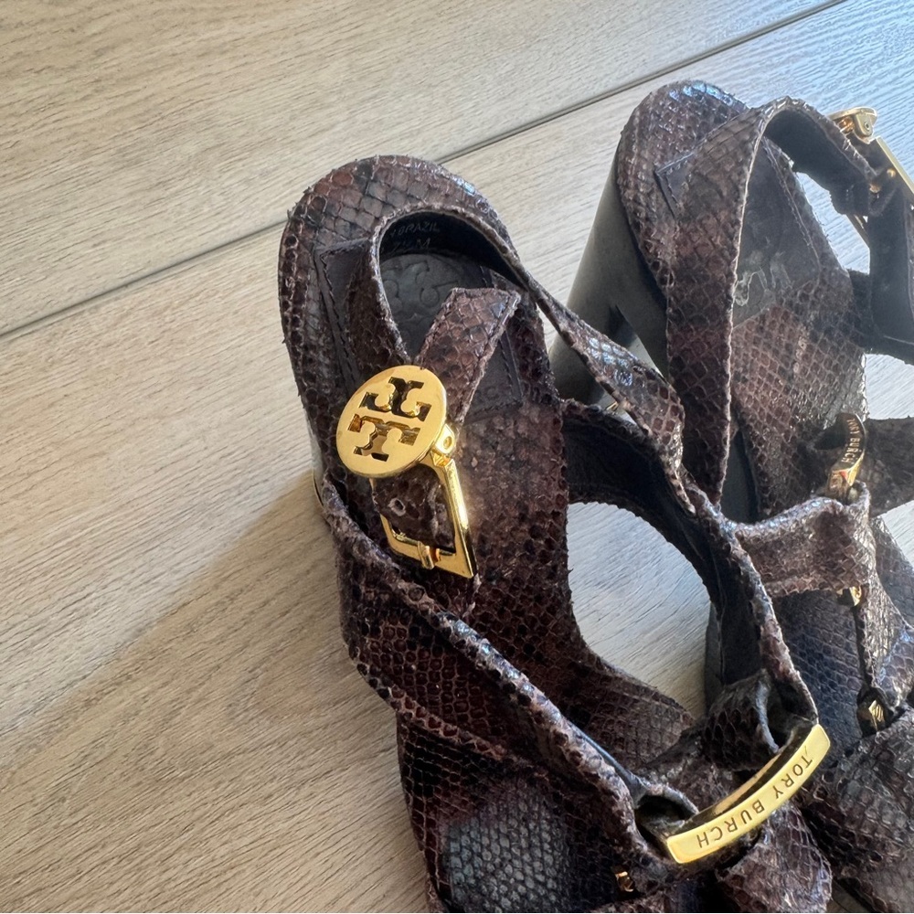 Tory Burch Brown Python Embossed Leather Karmen T… - image 4